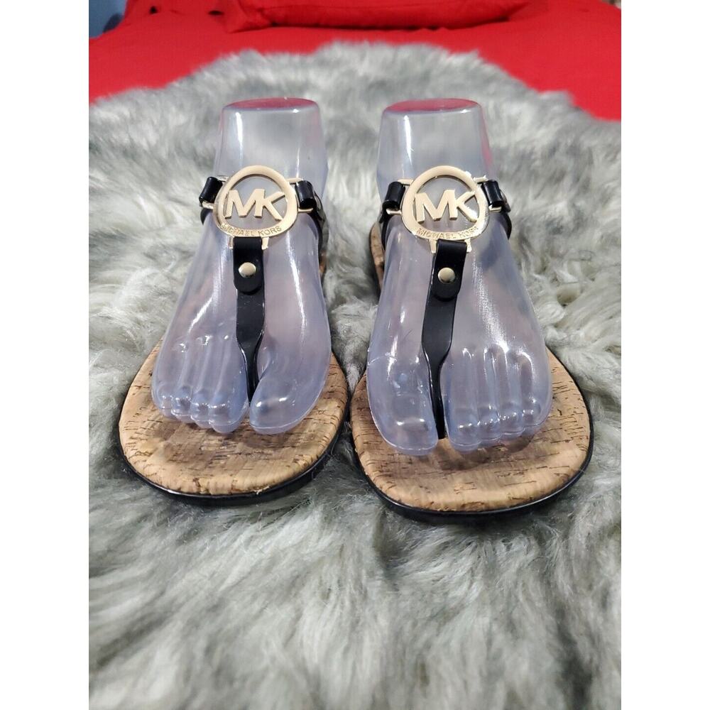 Michael Kors Women's Size 8 leather Thong Flip-Flop Slip On Black Logo Sandals - Picture 3 of 14